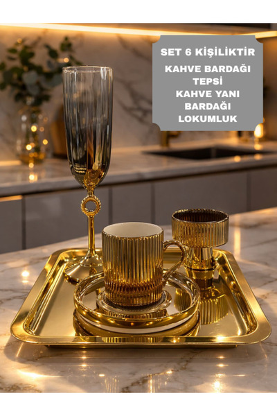 isra kristal 6-Person Gold Coffee Presentation Set – Gold Coffee Cup, Turkish...