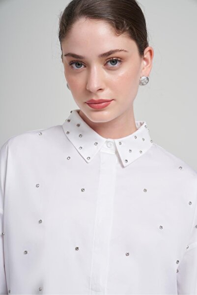 SIDesign Kristal Taş Çakma Detaylı Oversize Gömlek