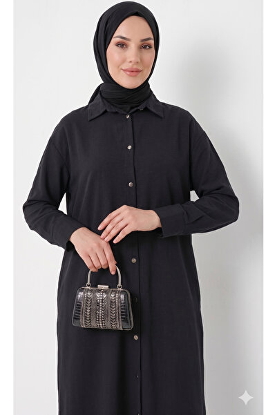 YAZGI MODA Kadın Salaş Kesim Düğmeli Uzun Jean Tunik Elbise