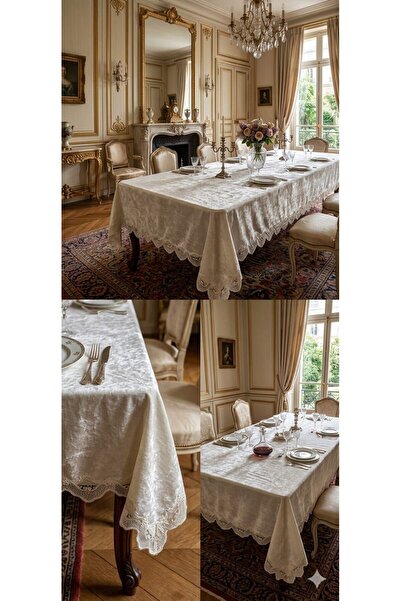 DECORA CASA HOME COLLECTİON Τραπεζομάντηλο με Γαλλική Δαντέλα - Πολυτελές Γυα...