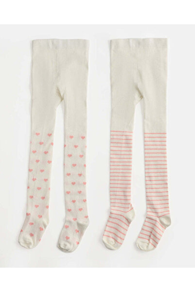 REDTAG Infant Girls White Full Length Jacquard Knitted Tights Set Of 2