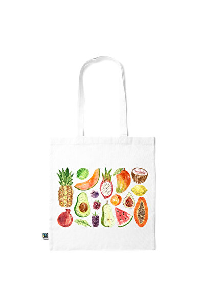 Intelli ®   Οικολογική βαμβακερή τσάντα για ψώνια με μακριά χερούλια, Φρούτα,...
