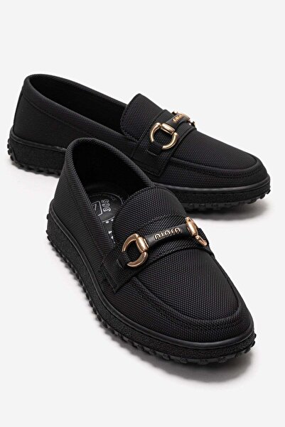 CCWAY AYAKKABI Αντιολισθητικά Γυναικεία Παπούτσια Loafer με Πόρπη ΜΑΥΡΟ ΚΟΤ