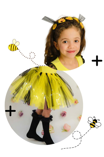 fustite cu luminite Στολή Μέλισσας, 3 τεμάχια, Φούστα + Στέκα + Κάλτσες - 7-9...