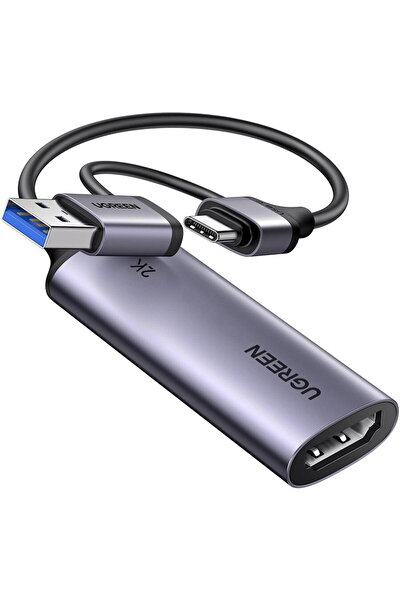 Ugreen Placa captura video USB/USB-C la HDMI, 2K 30Hz, 5Gbps, CM629, gri