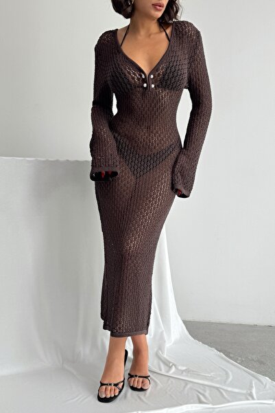 KENZA'A TRİKO Γυναικείο μακρύ φόρεμα με ανοιχτό στήθος