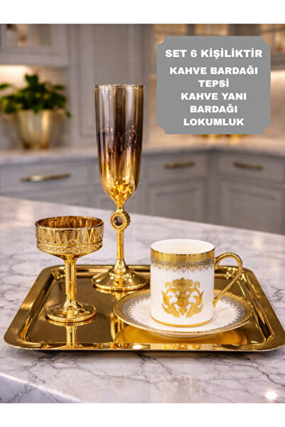 isra kristal 6-Person Gold Coffee Presentation Set – Gold Coffee Cup, Turkish...