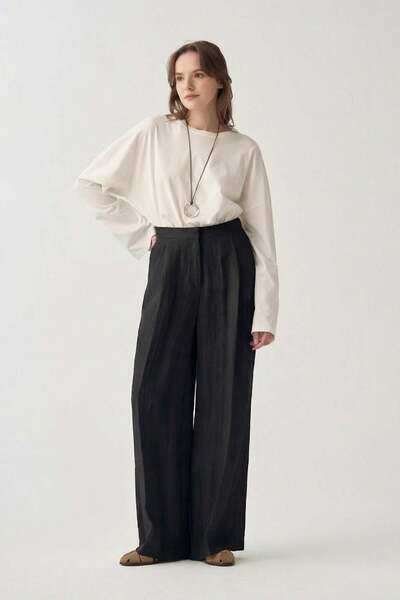 ALLDAY Μαύρο παντελόνι Palazzo με λεπτομέρεια από πιλές