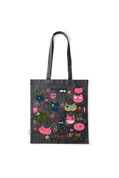 Intelli ®   Οικολογική βαμβακερή τσάντα αγορών με μακριά χερούλια, Γάτες και ...