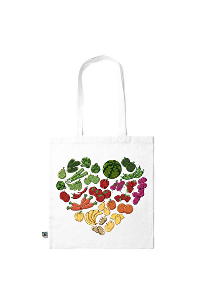 Intelli ®   Οικολογική βαμβακερή τσάντα αγορών με μακριές λαβές, Σχέδιο Καρδι...