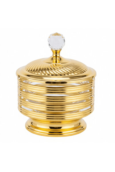 AKDC Luxe Golden Metal & Crystal Glass Candy Pot with Lid 15×11cm