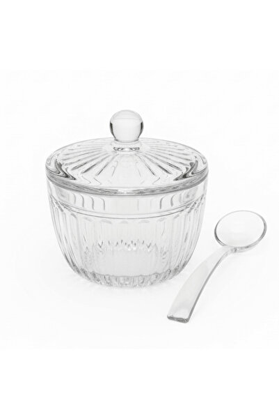 AKDC Glass Sugar Pot with Spoon and Lid Complete Sugar Serving Set for Tea an...