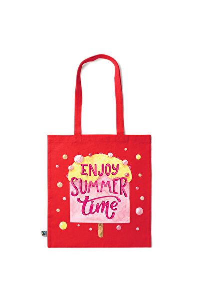 Intelli ® Eco-friendly Cotton shopping bag with long handles, Enjoy Summer, 3...