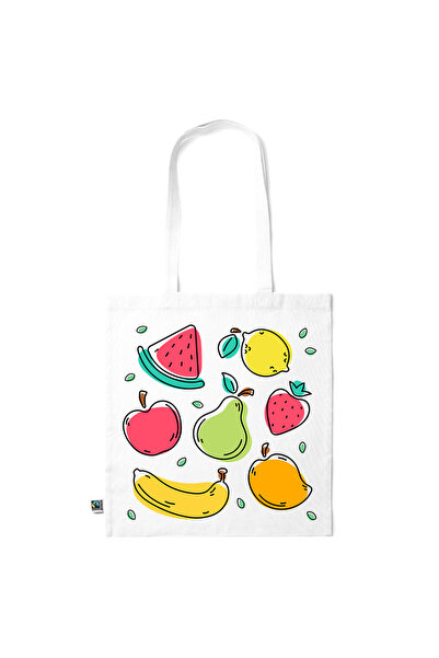 Intelli ® Eco-friendly Cotton shopping bag with long handles, Fruits, 38×42cm