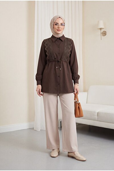 Modamorfo Πουκάμισο ποπλίνα με κουμπιά και λεπτομέρεια δαντέλας στο μπροστινό...