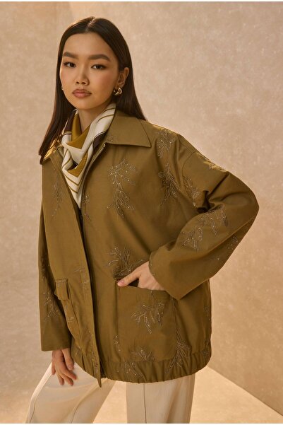 HEQA Κεντημένο Μπουφάν Μπόμπερ Χακί