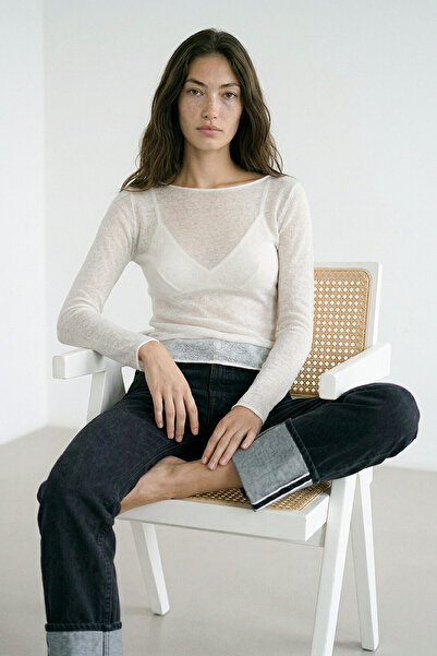 CHUBA Γυναικείο διαφανές πλεκτό πουλόβερ με λαιμόκοψη σκάφος, λευκό 26S3045