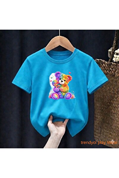 playwear Πολύχρωμο μπλουζάκι με στάμπα λουλουδιών και αρκούδας, 100% παιδικό ...