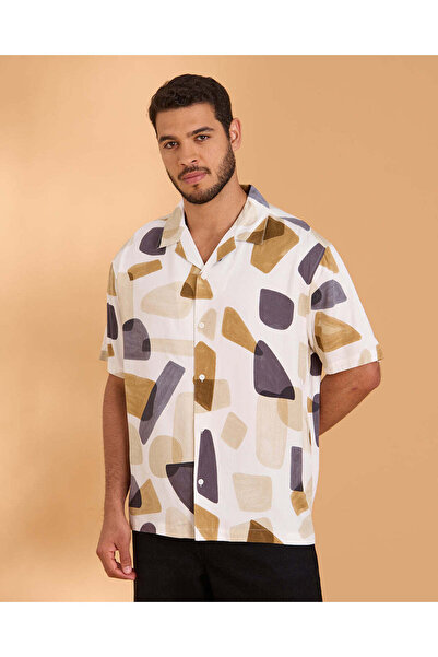 REDTAG Men White Printed Short Sleeve Shirt