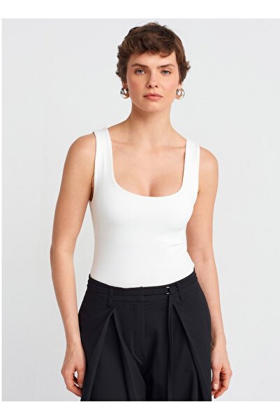 BERİ BUTİK Women's Thick Strap Basic Top-Ecru
