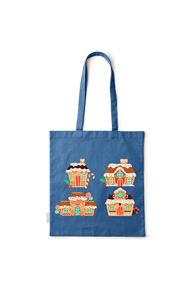 Intelli ®   Οικολογική βαμβακερή τσάντα αγορών με μακριά χερούλια, Σπιτάκι απ...