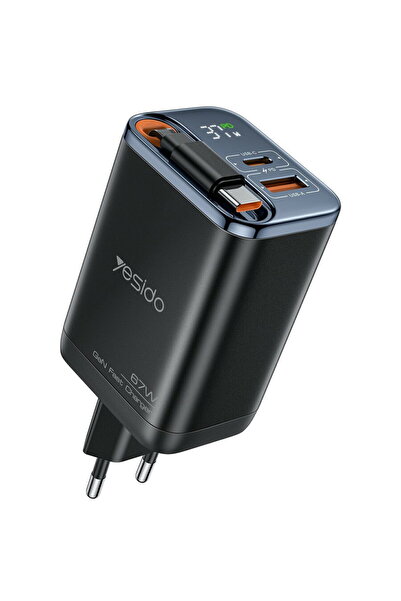 Yesido cu Cablu Retractabil, Display Digital, USB, Type-C, 67W, GaN, Fast Cha...