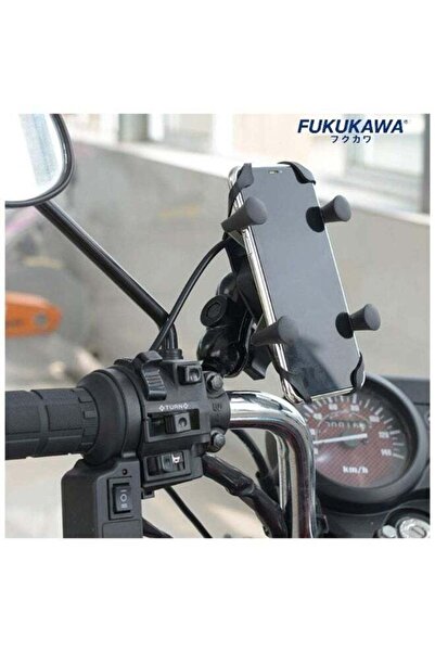 FUKUKAWA Motorcycle Phone Holder with USB Charger, 360° Rotating Handlebar Mount, X-Grip Mobile Hold