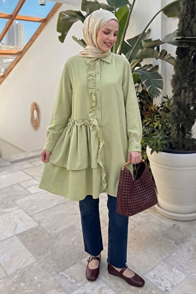 InStyle Τουνίκ με βολάν σε πράσινο χρώμα φιστικιού
