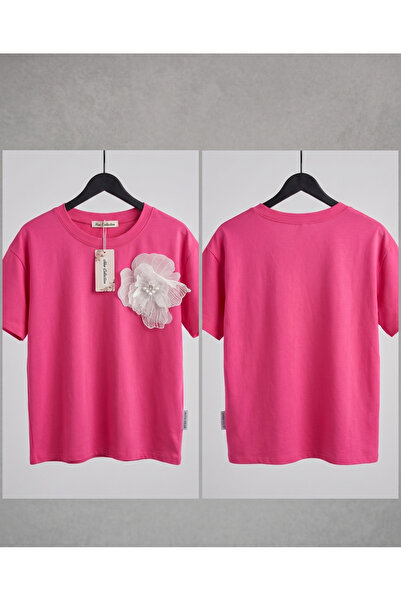 OEM Premium T-Shirt "Flora Elegance" – Pink with 3D Floral Detail