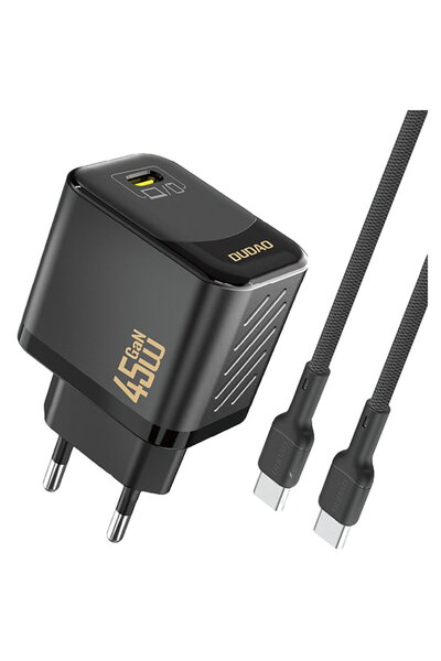 DUDAO A28C_Black Încărcător de perete GaN + Cablu USB-C 45W Negru