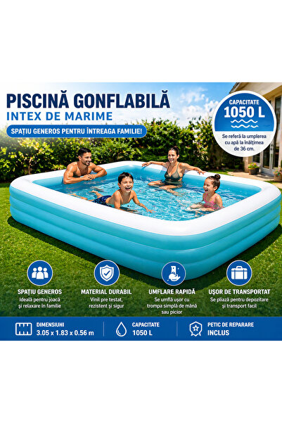 Intex Φουσκωτή Οικογενειακή Πισίνα, 305x183x56 εκ., 1050 λίτρα, Ανθεκτικό Βιν...