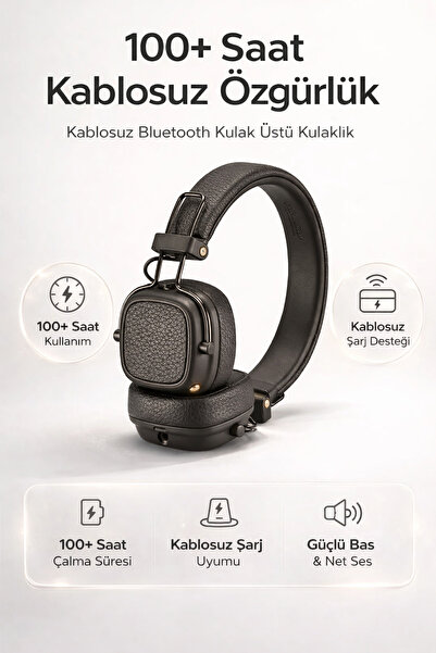 FaroxTech 100+ Saat Pil Ömürlü Kablosuz Bluetooth Kulak Üstü Kulaklık - Kablo...