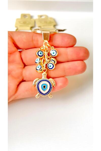 Cassime Μπρελόκ Χρυσή Χελώνα με Κρεμαστό Κρίκο και Μάτι της Τύχης - Ναυτικό Μπλε
