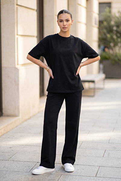 EYYE Γυναικείο βαμβακερό μπλουζάκι oversize και παντελόνι, γυναικείο σετ δύο ...