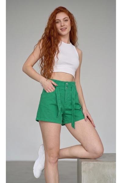 REDZARRAM Μίνι σορτς τζιν με ψηλή μέση και ζώνη χωρίς λύκρα