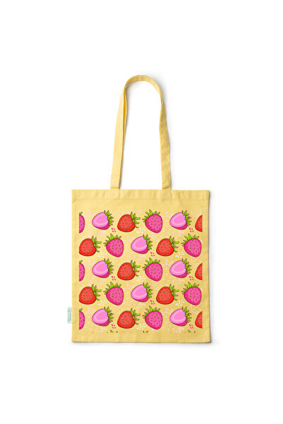 Intelli ® Eco-friendly Cotton shopping bag with long handles, Strawberries, 3...