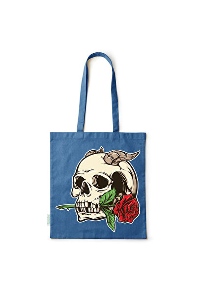Intelli ® Sacosa bumbac -friendly pentru cumparaturi cu manere lungi, Skull -...