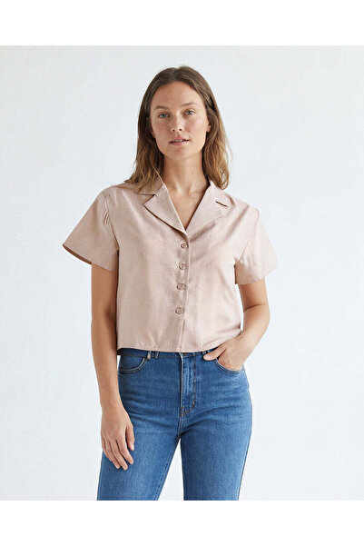 REDTAG Women Beige Button Front Collared Top