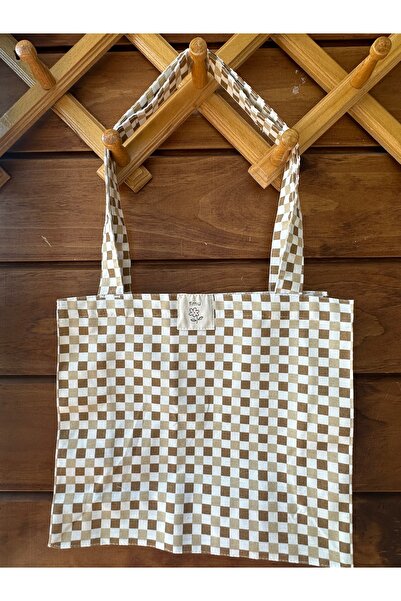 fimugift Fimu Brown Checkered Gusseted Mini Tote Bag