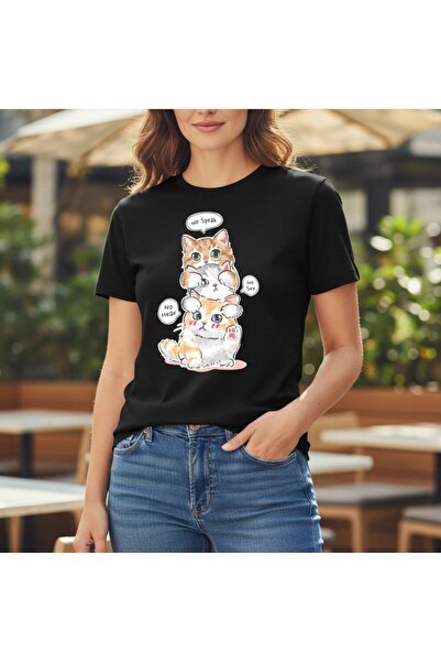 URBANTRENDSTORE Unisex Cute Little Cat Summer White Tshirt Oversize Fit Comfo...