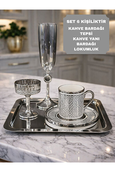 isra kristal 6-Person Silver Coffee Presentation Set – Silver Coffee Cup, Tur...
