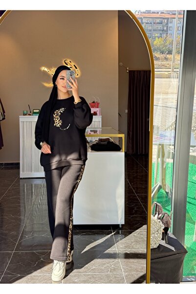 Gizem Karademir Boutique Leopar Detaylı Şardonlu Eşofman Takımı