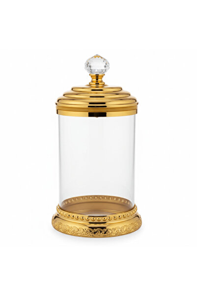 AKDC Large Glass Sugar Jar with Gold Lid & Stand