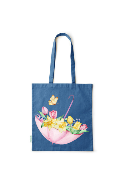 Intelli ®   Οικολογική βαμβακερή τσάντα αγορών με μακριές λαβές, Σχέδιο Λουλο...