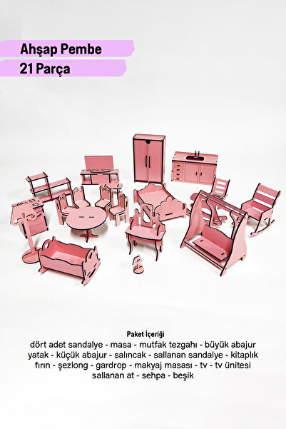 metafortoys Ahşap 21 Parça Mini Mobilya Seti