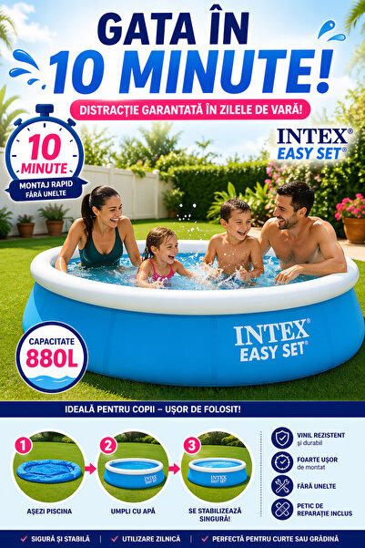 Intex Φουσκωτή Πισίνα Εύκολης Συναρμολόγησης, 183x51 εκ., 880 λίτρα, Γρήγορη ...
