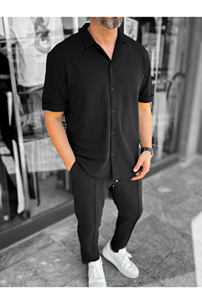 BYBASICMAN Черна текстурирана риза с яка Апас LNS-9200