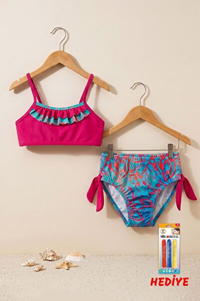 ZUZUNGA Κοριτσίστικο σετ μπικίνι με πολύχρωμα τροπικά σχέδια