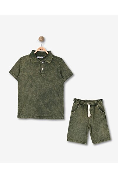ALG Boys' Polo Collar Shorts Suit - Cotton Fabric with Batik Pattern