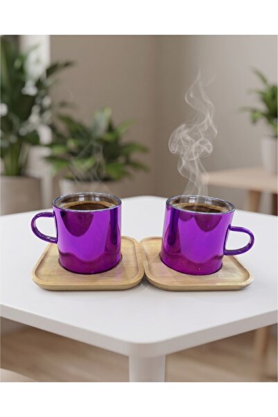 roj monarch Purple 2-Piece Borosilicate Cup Set with Square Bamboo Base – Hea...